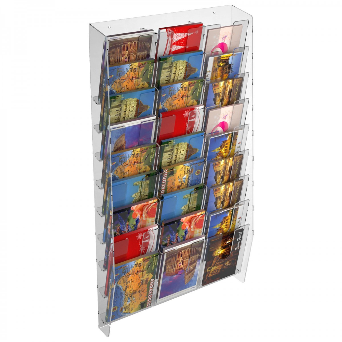 E-399 EPC-H - Espositore porta cartoline da parete in plexiglass trasparente a 27 tasche