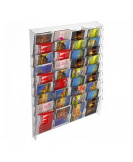 E-399 EPC-I - Espositore porta cartoline da parete in plexiglass trasparente a 36tasche