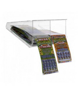 E-408 EGV-B - Espositore gratta e vinci da soffitto in plexiglass trasparente a 2 scomparti lato rivenditore