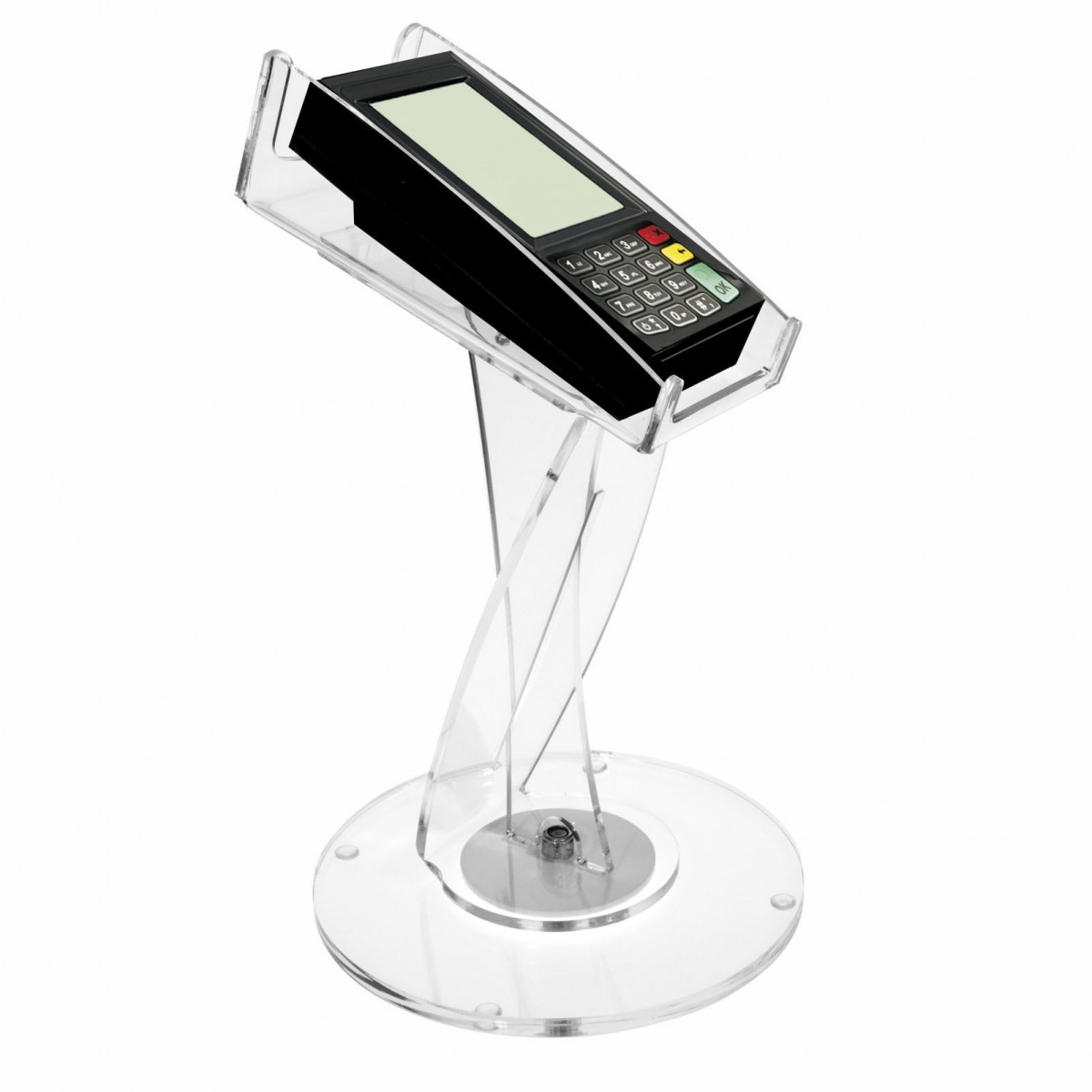 E-528 POS - Porta POS in plexiglass trasparente girevole a 1 posto - CM(LxPxH): 11x20x33
