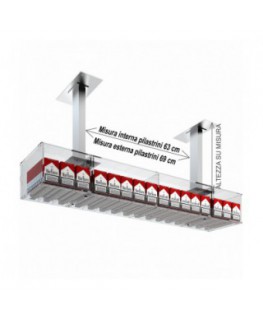 E-534 ESS-A - Struttura a ponte da soffitto per espositore porta sigarette da 20 a 16 postazioni - CM(LxPxH):108x25x15
