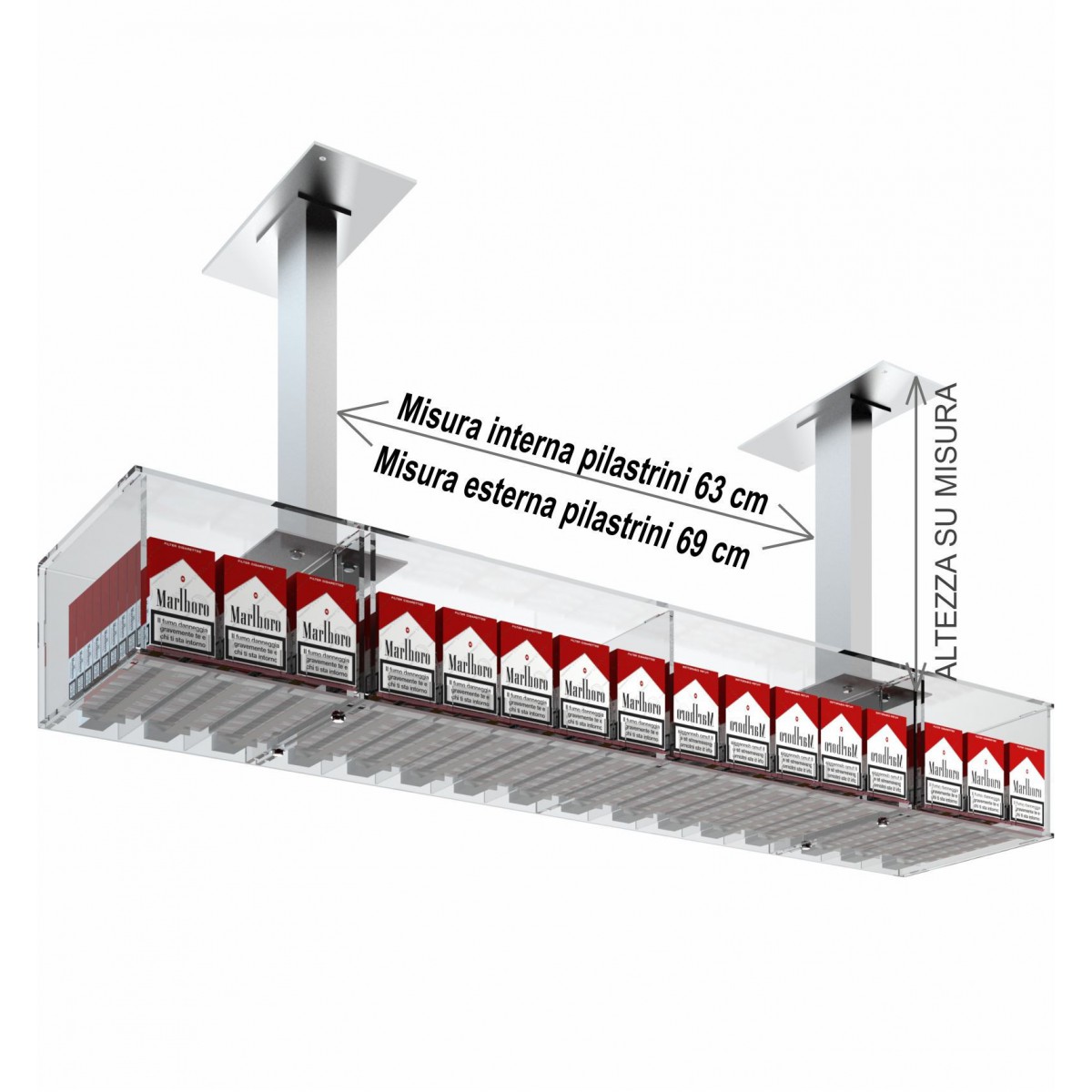 E-534 ESS-A - Struttura a ponte da soffitto per espositore porta sigarette da 20 a 16 postazioni - CM(LxPxH):108x25x15