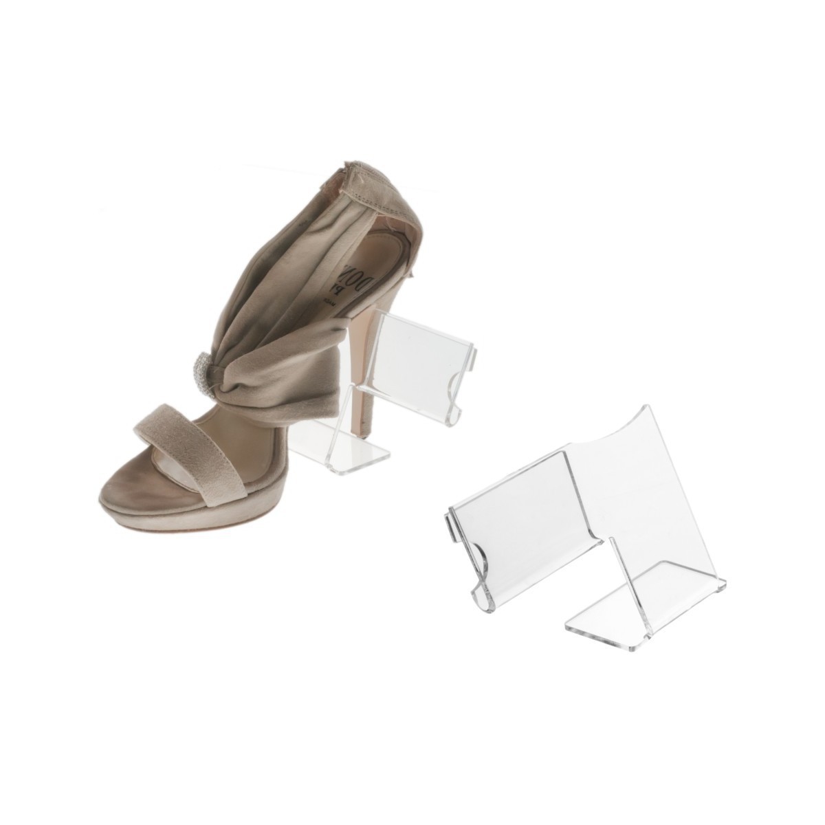 E-160 - Espositore alzatacchi in plexiglass trasparente con porta prezzo