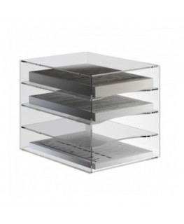 E-653 - Vaschetta portadocumenti in plexiglass trasparente a 4 ripiani per documenti A4