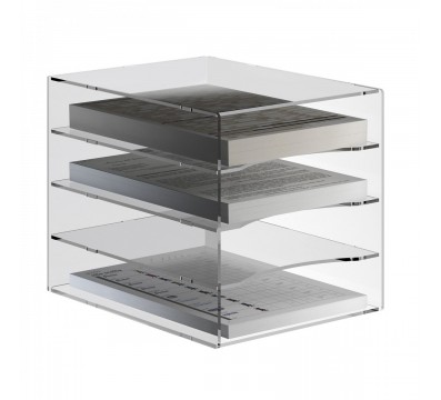 E-653 - Vaschetta portadocumenti in plexiglass trasparente a 4 ripiani per documenti A4