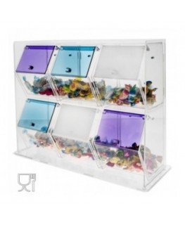 E-055 CG - Porta caramelle in plexiglass trasparente e colorato a cassetti 6 scomparti con sportelli