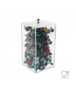 E-072 PC - Porta caramelle in plexiglass trasparente a base quadrata - Misure: 10 x 10 x 18 cm