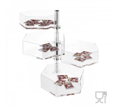 E-085 PBE - Porta bustine in Plexiglass esagonale a 4 piani