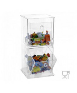 E-003 PC - Porta caramelle in plexiglass a due scomparti - Ingombro totale: 12 x 11 x H26 cm