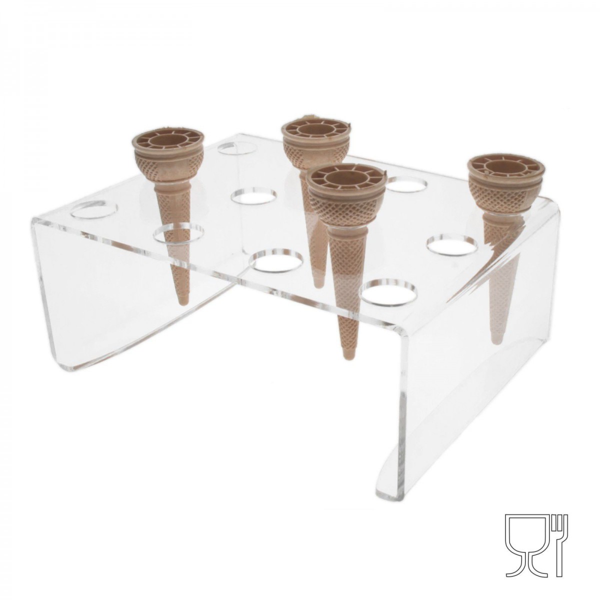 Expositor de mostrador para conos de helado en plexiglás transparente de 12 orificios
