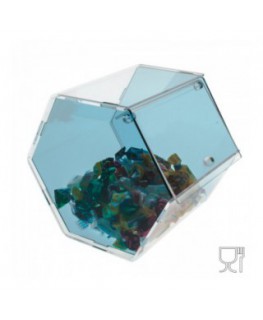 E-036 PC - Porta caramelle in plexiglass trasparente e colorato di forma esagonale - Misure: 16 x 19 x H18 cm -A