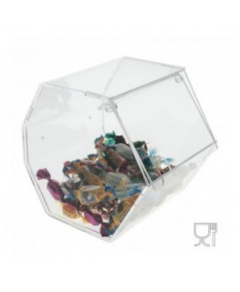 E-037 PC - Porta caramelle in plexiglass trasparente di forma esagonale - Misure: 16 x 19 x H18 cm -B
