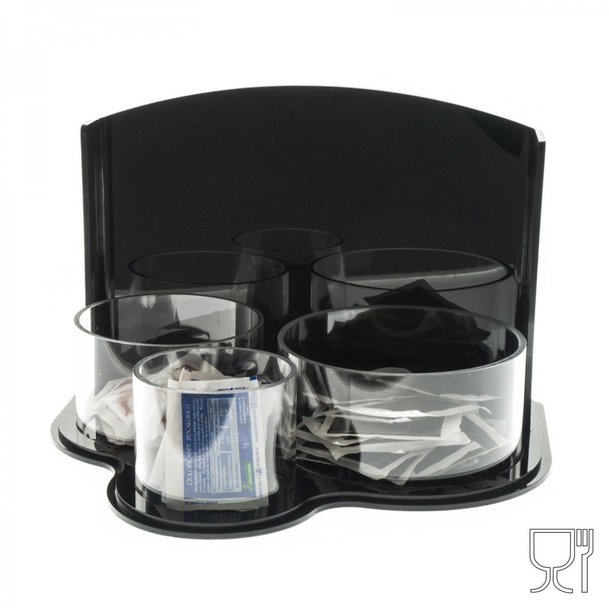 E-176 POB - Porta bustine da zucchero in Plexiglass nero e trasparente - Misure: 24 x 21 x H18 cm