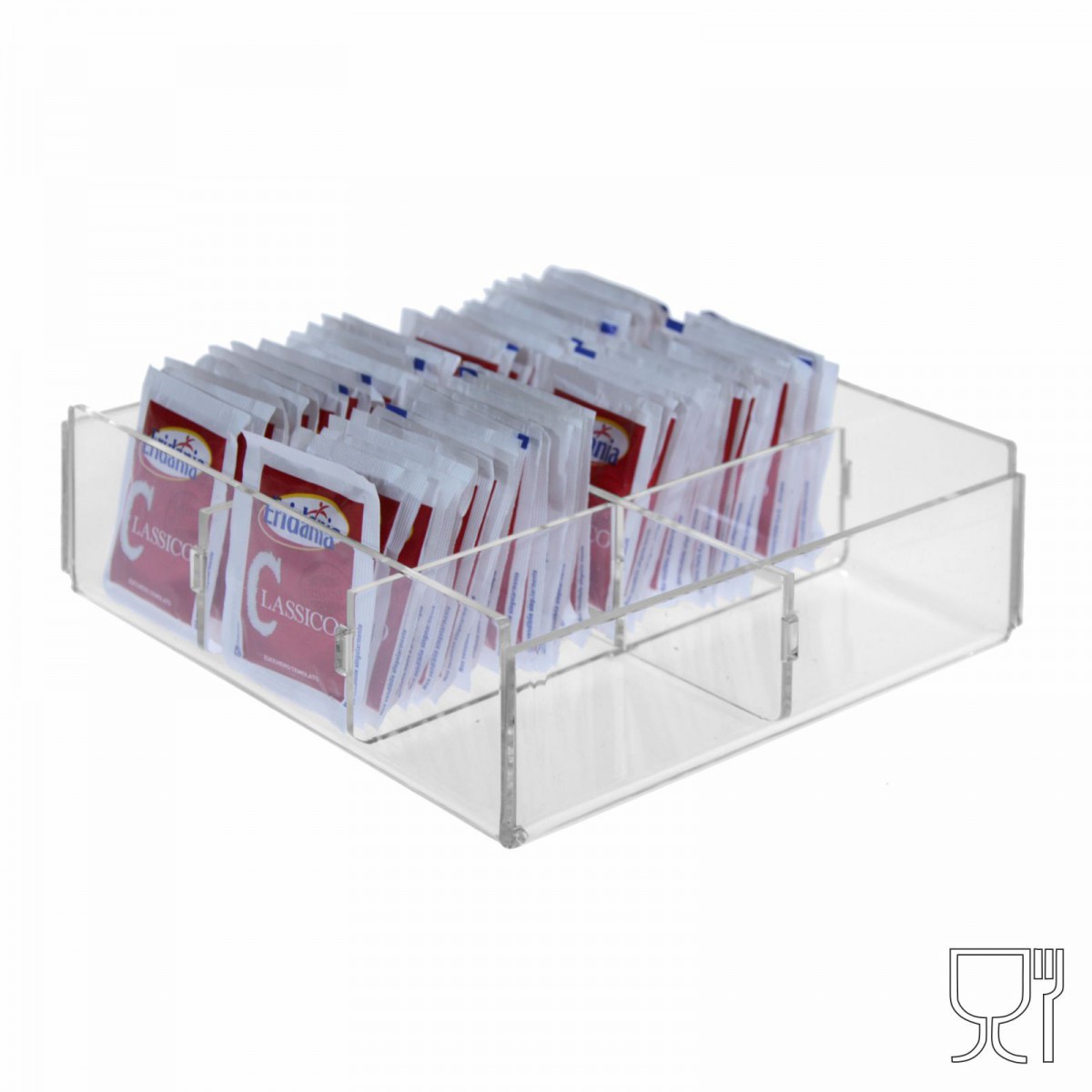 E-228 POB-D - Porta bustine zucchero in Plexiglass capacità 6 postazioni - CM(LxPxH): 17x17x5