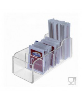 E-228 POB-E - Porta bustine zucchero e palette in Plexiglass capacità 4 postazioni - CM(LxPxH): 16.5x7x6