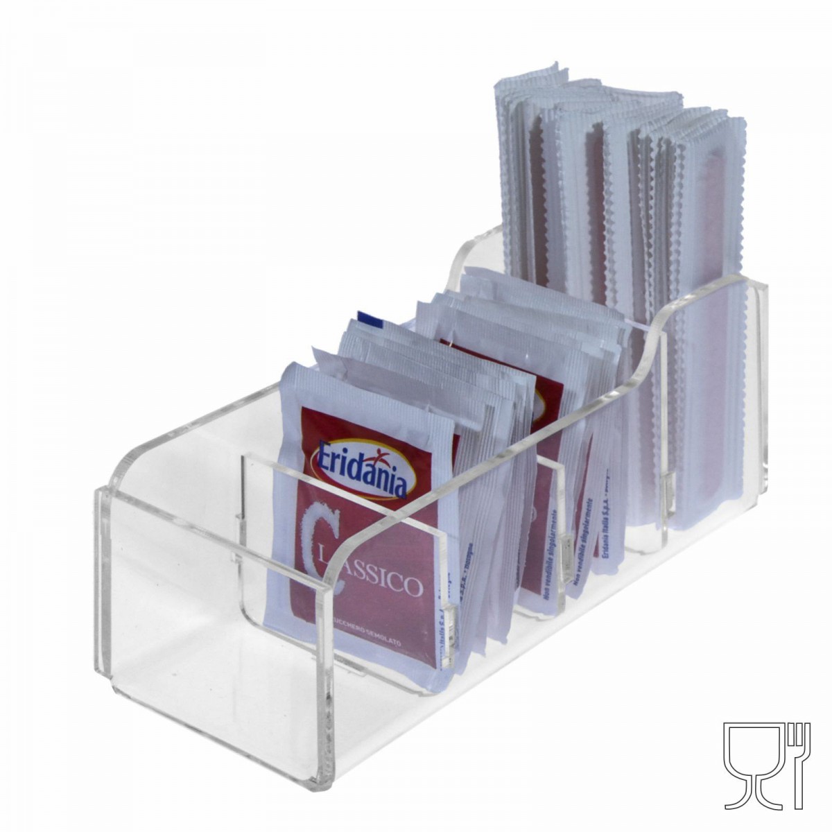 4-slot sugar packet and stir-stick holder in transparent Plexiglass - CM(LxPxH): 16.5x7x6