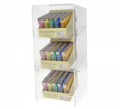 E-206 - Espositore porta accendini in plexiglass trasparente con Ripiano Inclinato