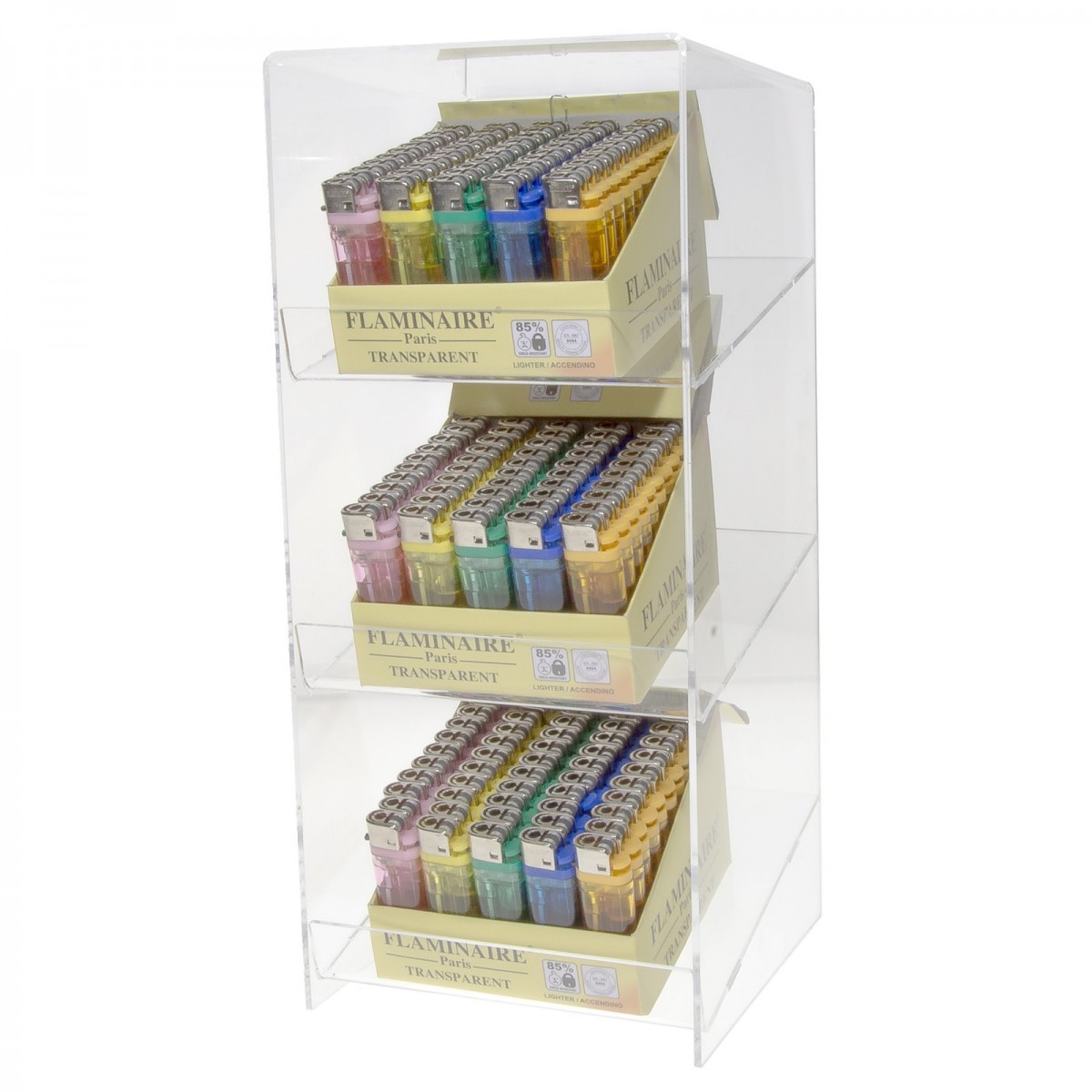E-206 - Espositore porta accendini in plexiglass trasparente con Ripiano Inclinato