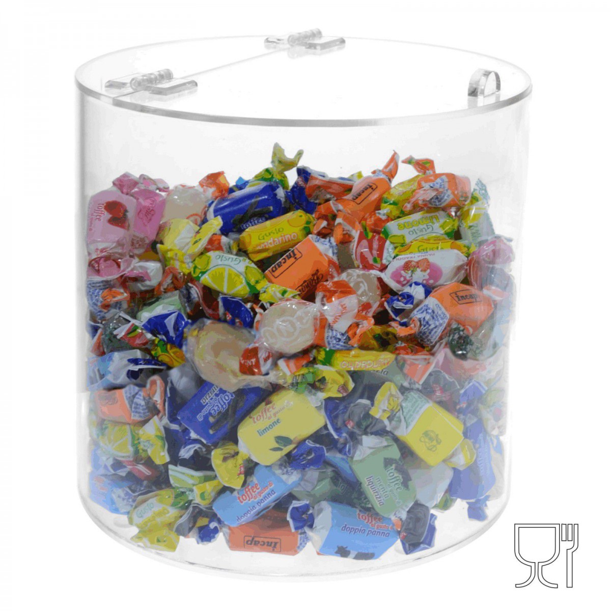 E-313 - Espositore multiuso in plexiglass trasparente con coperchio - Diametro 20 cm.