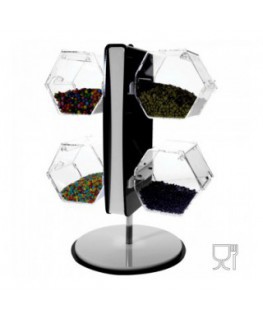 E-315 EPG - Porta graniglie girevole in plexiglass colorato con 4 contenitori trasparenti - Misure 28x28x H48 cm