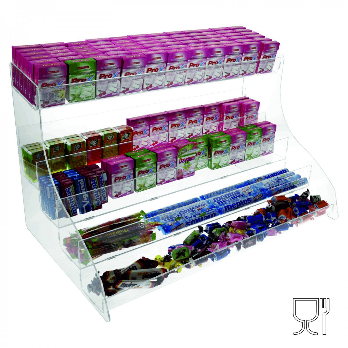 E-382 PCR - Porta caramelle da banco in plexiglass trasparente a 5 ripiani
