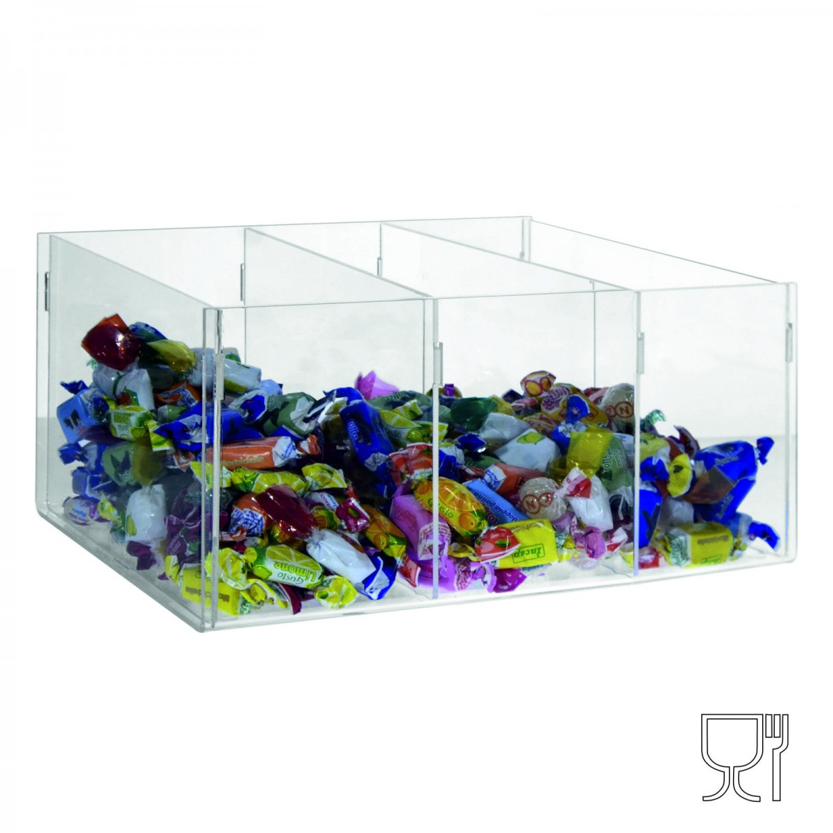 E-393 - Espositore in plexiglass trasparente da banco per caramelle e oggetti vari