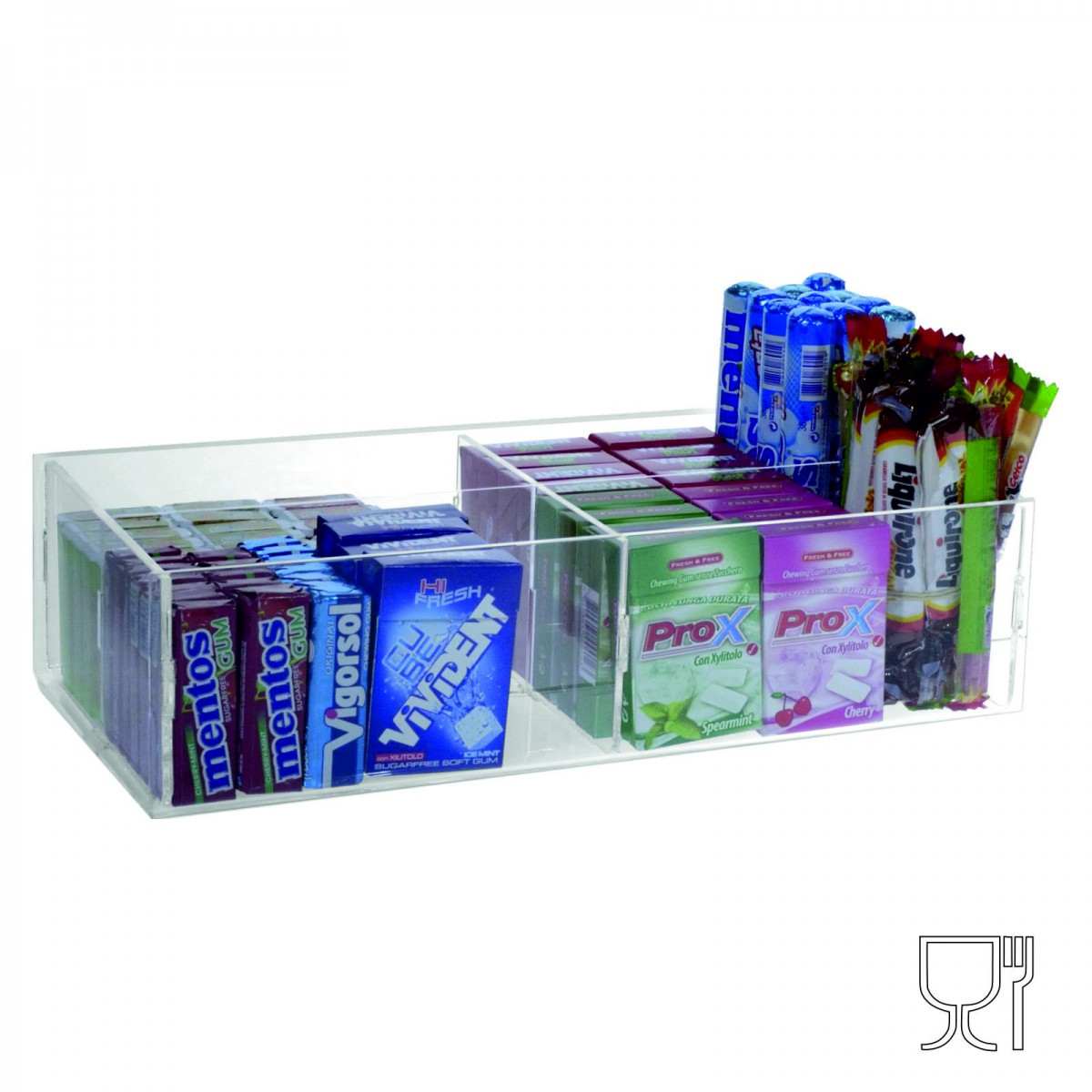 E-394 - Espositore in plexiglass trasparente da banco per caramelle e oggetti vari