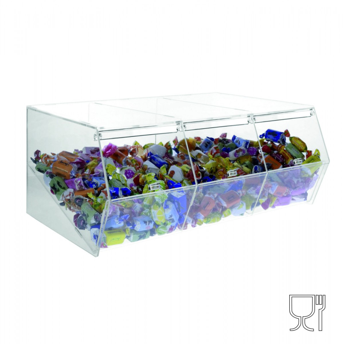 E-495 - Porta caramelle in plexiglass trasparente CON sportello e Ripiano Inclinato