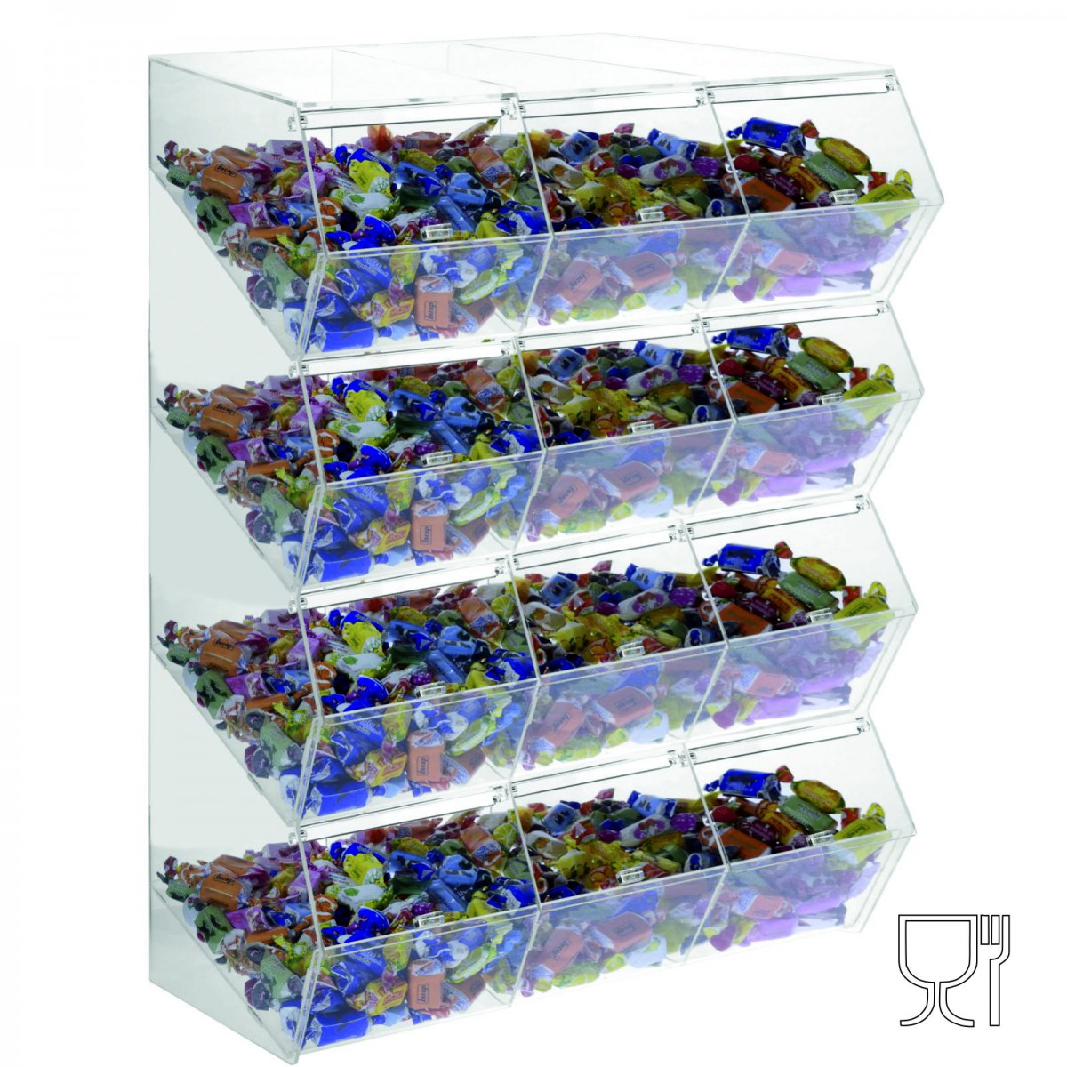 E-495 - Porta caramelle in plexiglass trasparente CON sportello e Ripiano Inclinato