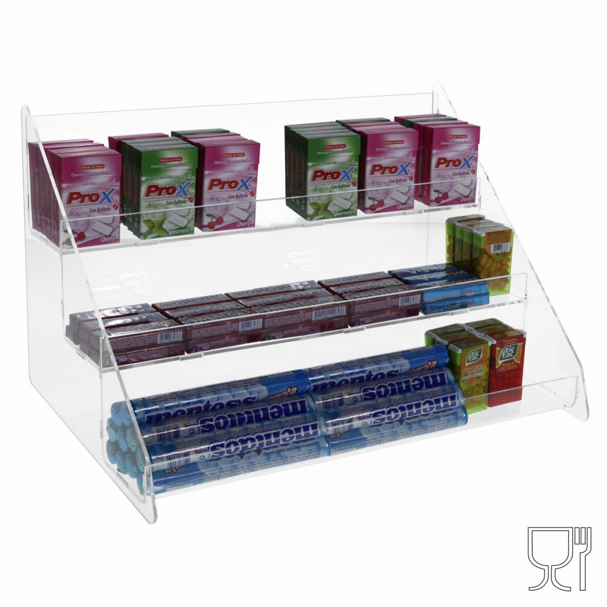 E-497 - Porta caramelle da banco in plexiglass trasparente Larghezza 36 cm.
