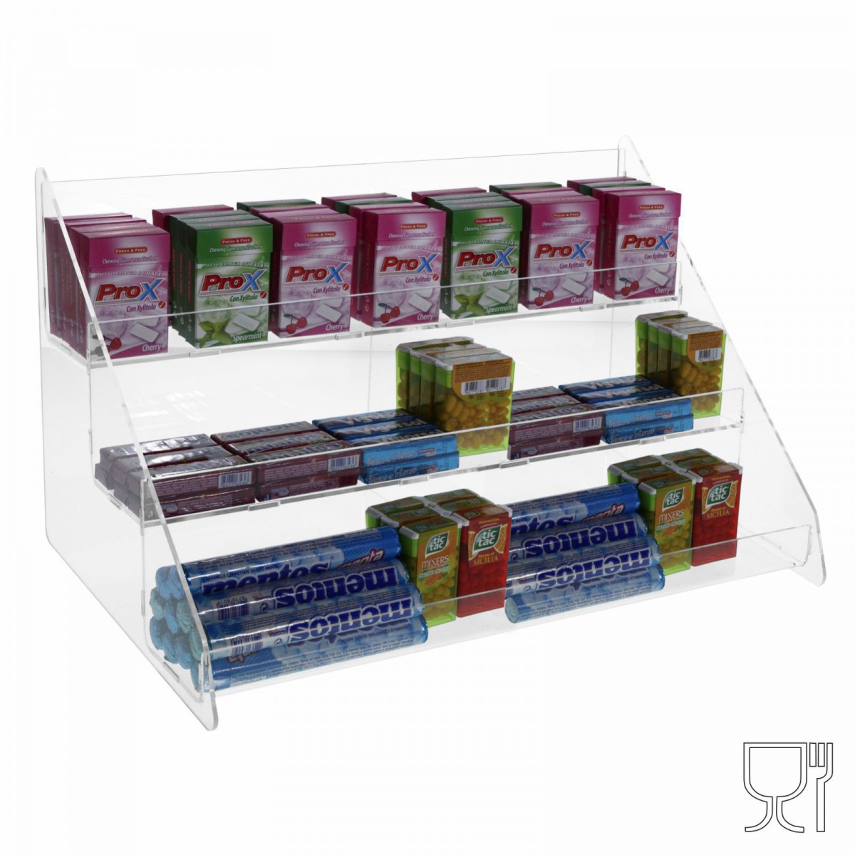 E-498 - Porta caramelle da banco in plexiglass trasparente - Larghezza 46 cm.