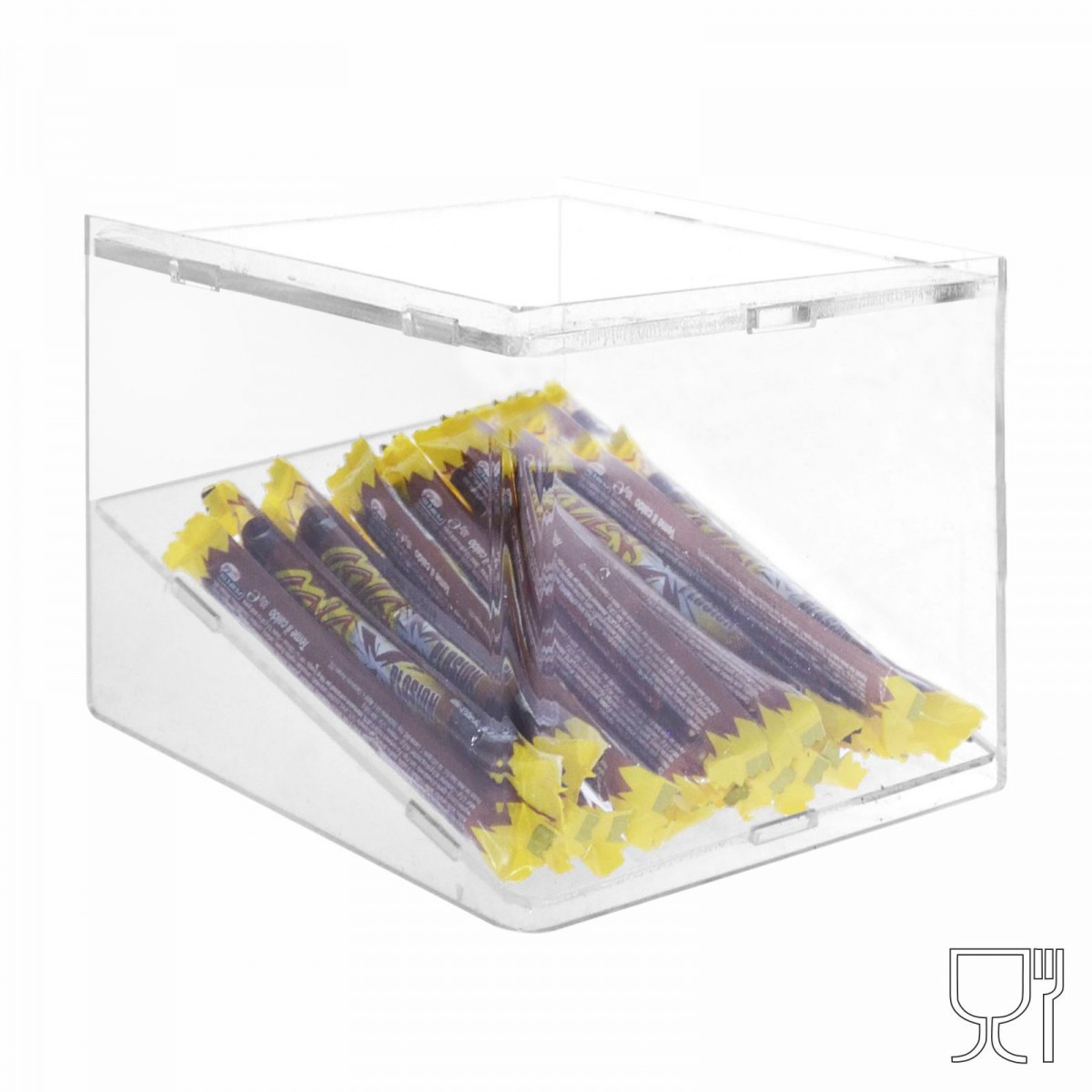 E-499 - Porta caramelle in plexiglass trasparente con Ripiano Inclinato