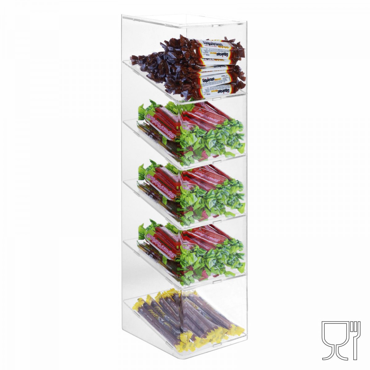DesignPlex Porta caramelle confezionate in plexiglass trasparente SENZA sportello - Misure: 16x17x H17 cm
