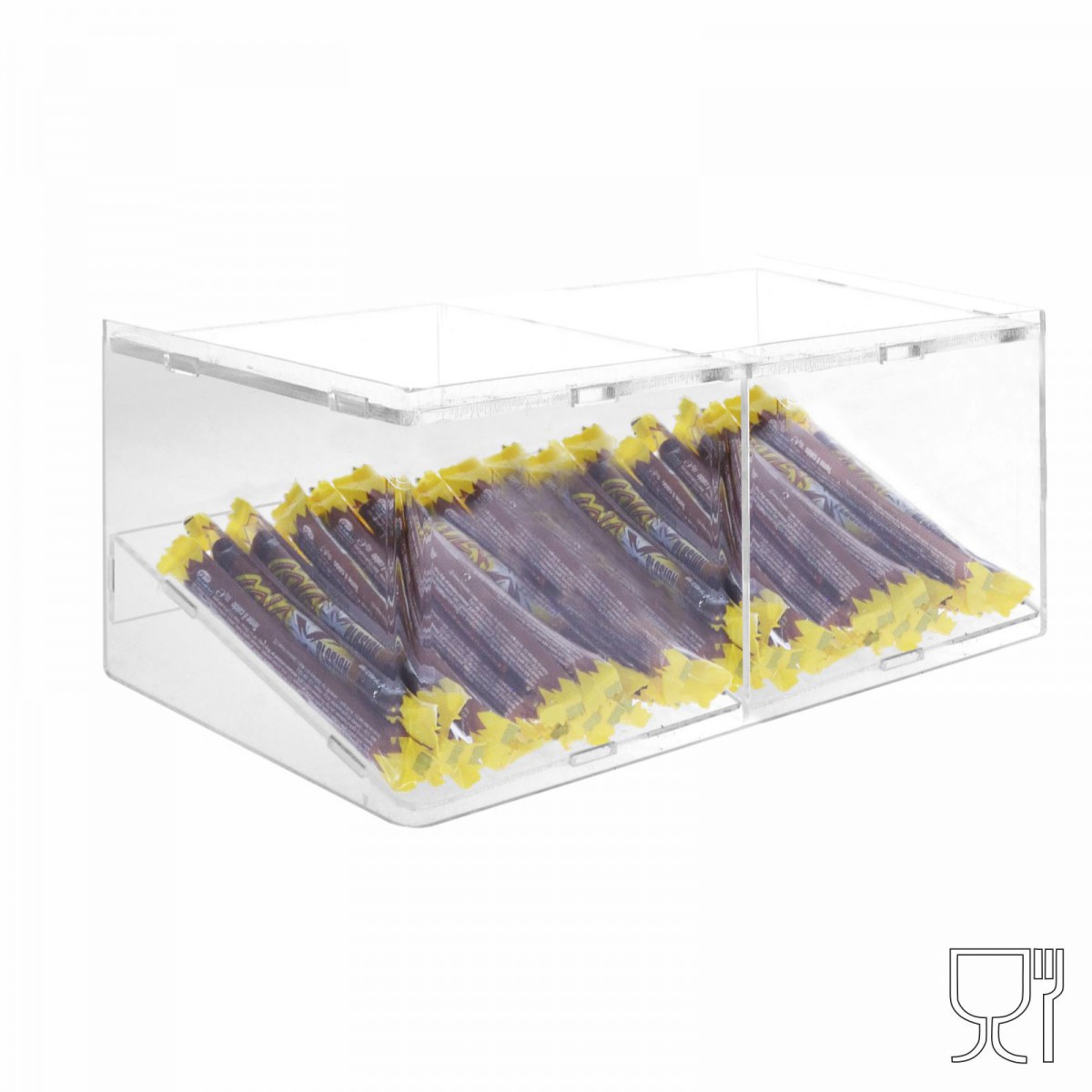 E-500 - Porta caramelle in plexiglass trasparente con Ripiano Inclinato