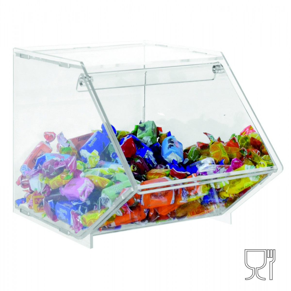 Porta caramelle in plexiglass trasparente CON sportello a 1 scomparto  orizzontale