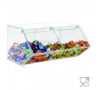 Porta caramelle in plexiglass trasparente CON sportello a 2 scomparti  orizzontali