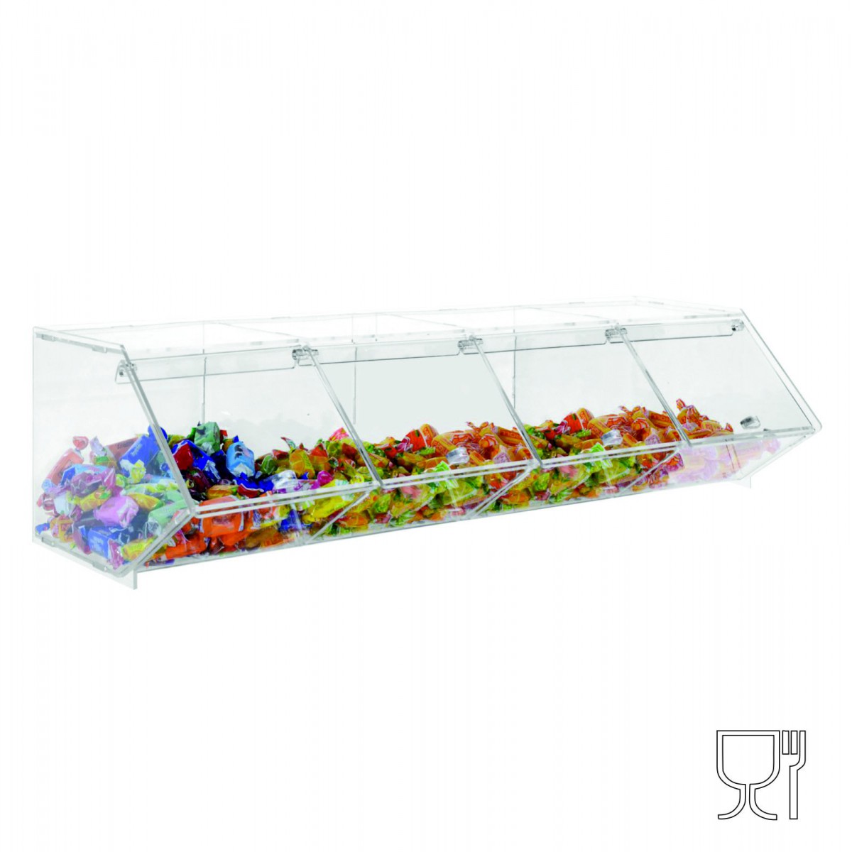 DesignPlex Espositore in plexiglass Trasparente da banco per Caramelle confezionate e Oggetti Vari a 4 vaschette - Misure: 50 x 18 x H15 cm