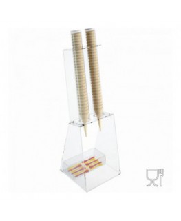 E-518 - Porta coni gelato da banco in plexiglass trasparente con porta cucchiaini - CM(LxPxH): 25x26x81