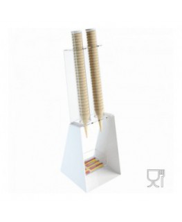 E-519 - Porta coni gelato da banco in plexiglass bianco con porta cucchiaini - CM(LxPxH): 25x26x81
