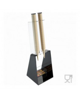 E-520 - Porta coni gelato da banco in plexiglass nero con porta cucchiaini - CM(LxPxH): 25x26x81