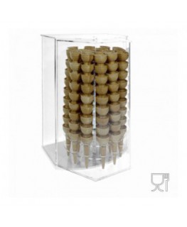 E-521 PCN - Porta coni gelato in plexiglass trasparente da banco con anta girevole a 18 fori - CM(LxPxH): 41x37x59