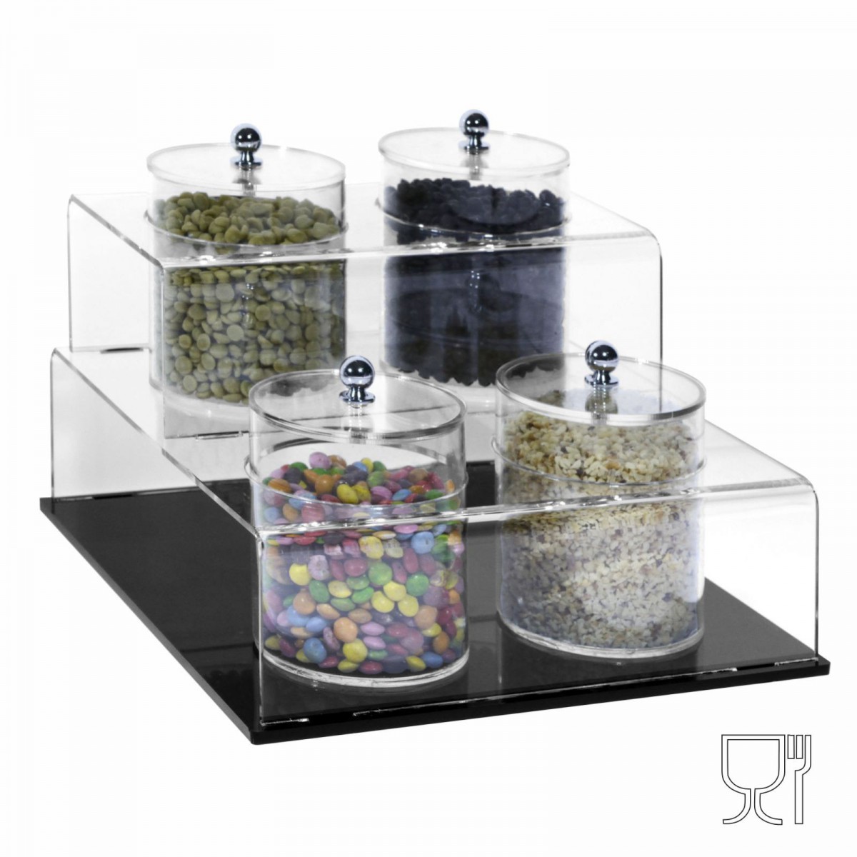 E-522 - Porta graniglie o granelle in plexiglass trasparente e base nera