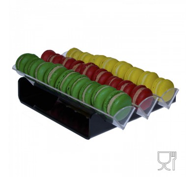 E-581 - Porta macaron in plexiglass nero e trasparente con Ripiano Orizzontale