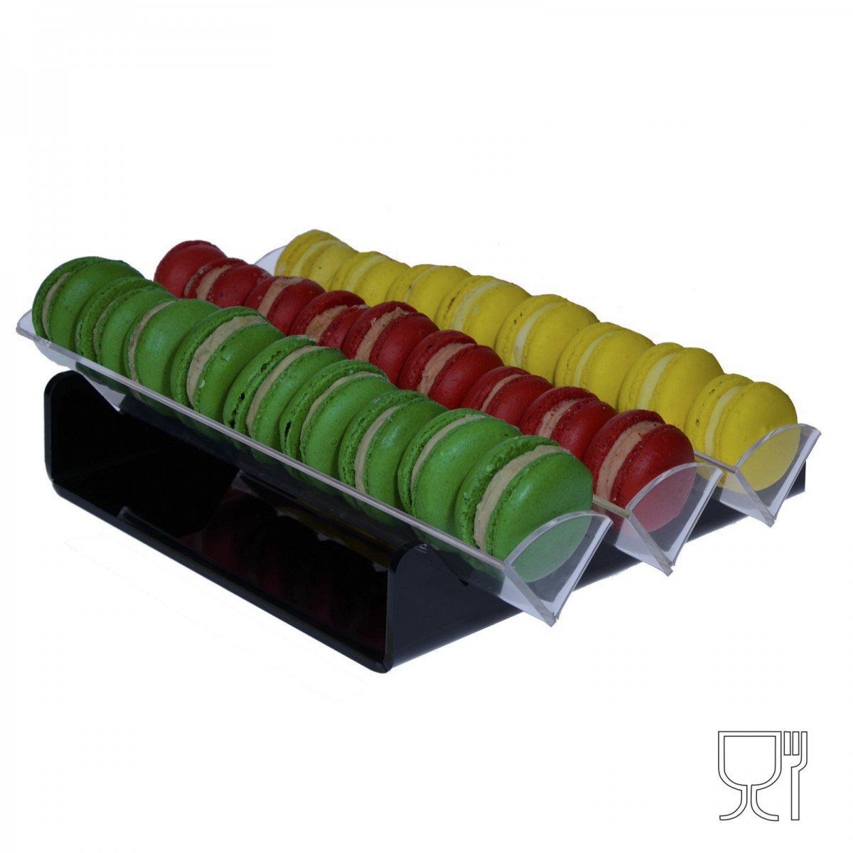 E-581 - Porta macaron in plexiglass nero e trasparente con Ripiano Orizzontale