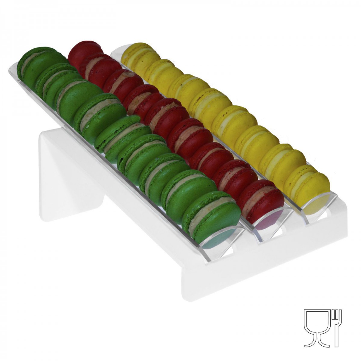 E-584 - Porta macaron in plexiglass bianco e trasparente con Ripiano Inclinato