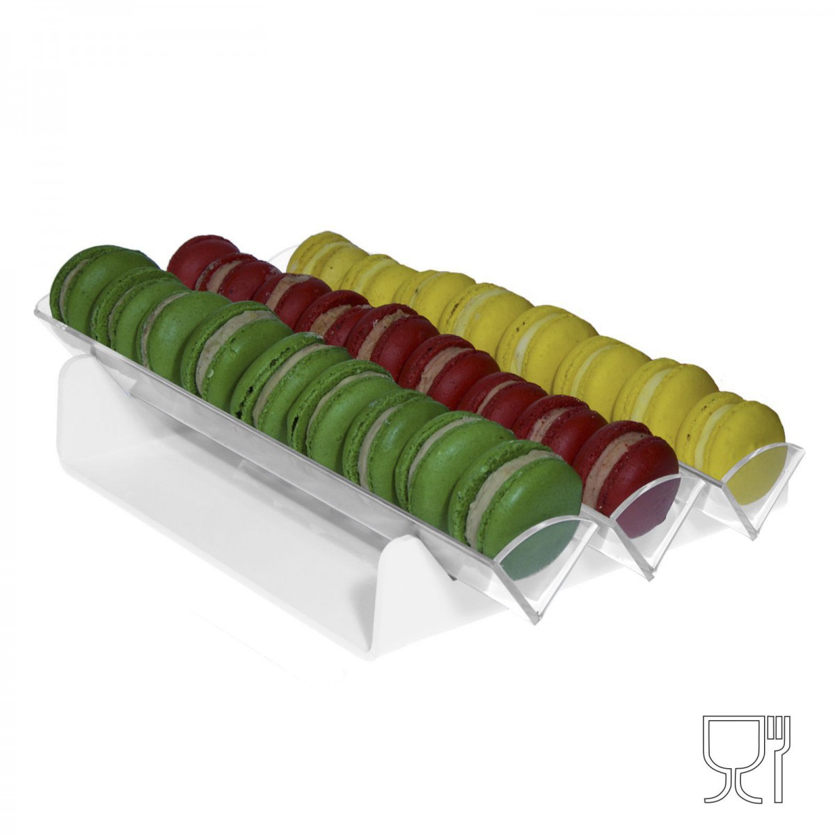 E-585 - Porta macaron in plexiglass bianco e trasparente con Ripiano Orizzontale