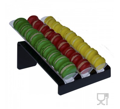 E-586 - Porta macaron in plexiglass nero e trasparente con Ripiano Inclinato