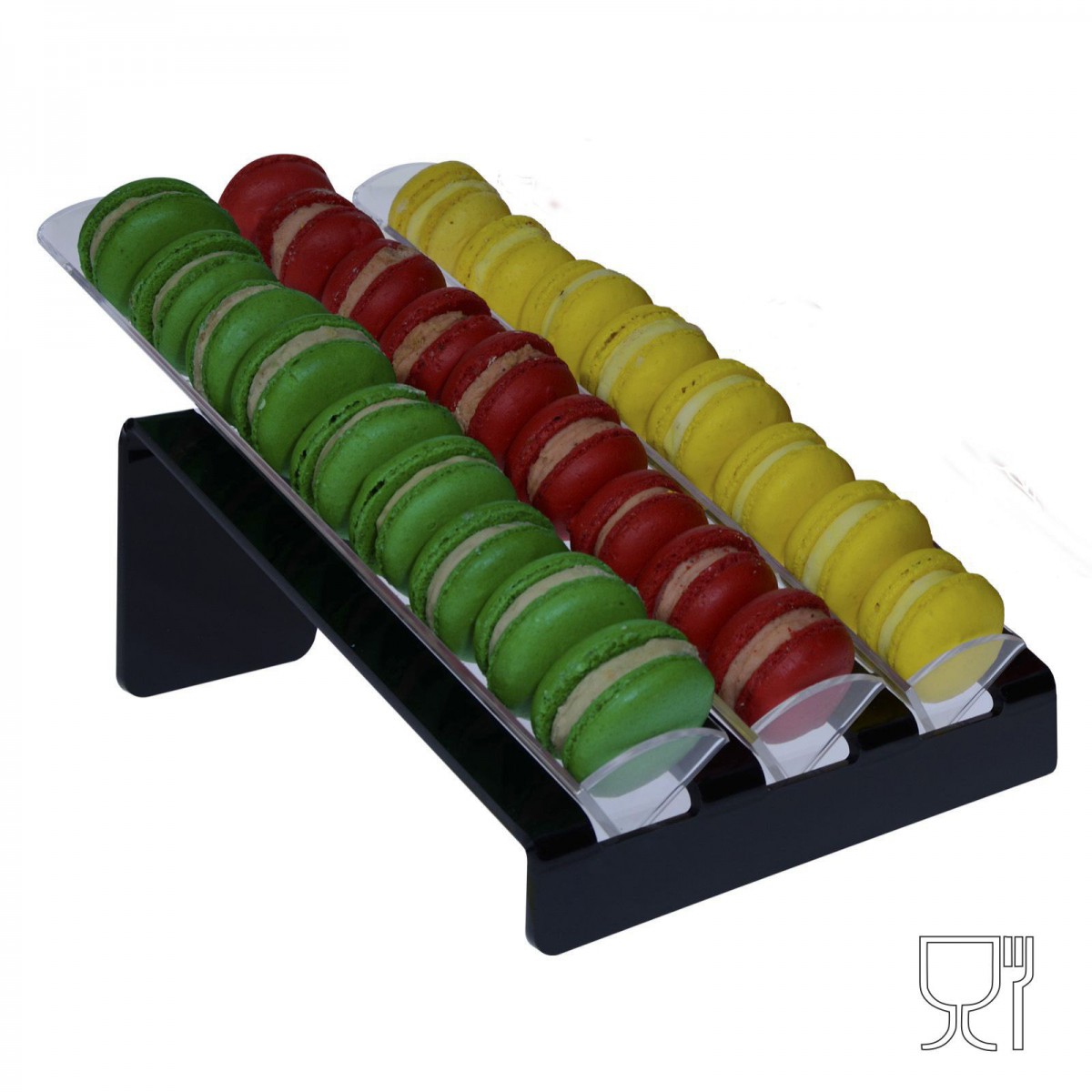E-586 - Porta macaron in plexiglass nero e trasparente con Ripiano Inclinato