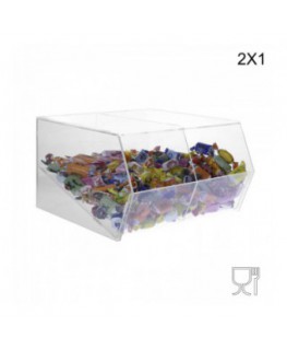 E-222 Bis - Porta caramelle in plexiglass trasparente SENZA sportello con Ripiano Inclinato