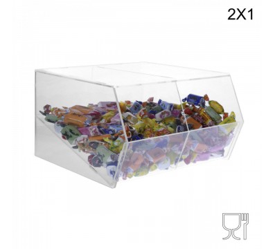 E-222 Bis - Porta caramelle in plexiglass trasparente SENZA sportello con Ripiano Inclinato